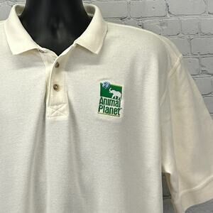 Vintage 90s Animal Planet Channel Logo Polo Shirt Made In USA White XL X-Large
